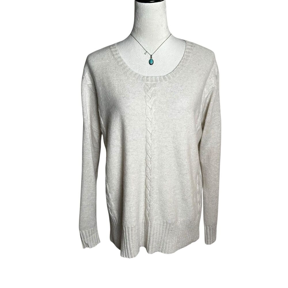 Neiman Marcus 100% Cashmere Cable Knit Sweater M | Neutral Quiet Luxury Normcore